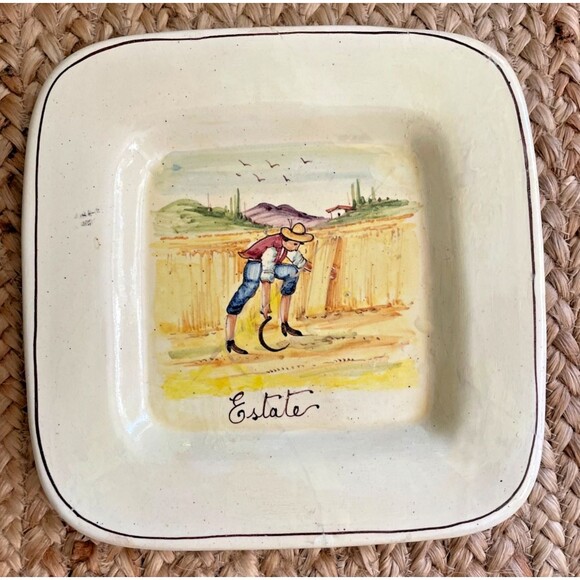 Set of 4 Hand Painted SEASONS Square Plates 9" Italy Vintage RARE - Picture 3 of 16